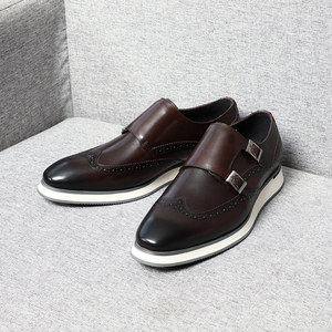 Oxfords carrés pour hommes sur mesure haut de gamme pour les affaires, avec dessus en cuir véritable, semelle extérieure en caoutchouc antidérapante, décontracté populaire - Product Image 1