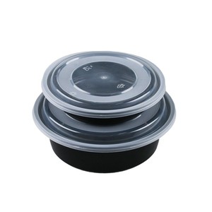 Bols ronds jetables 350ml-1000ml avec couvercle, compatibles micro-ondes, en plastique noir et blanc, pour aliments - Product Image 5