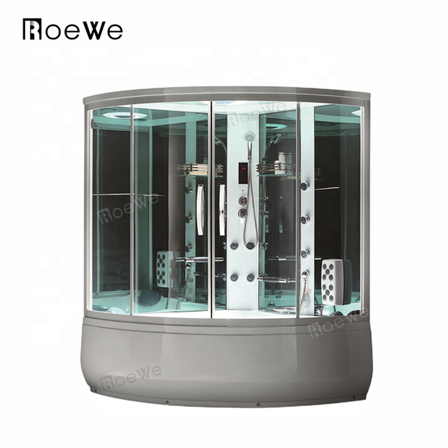 Enclosed Bathtub and Shower Cabin Steam Room Combination, Corner Luxurious Shower Jacuzy Tub Steam Shower Room for 2 Person
