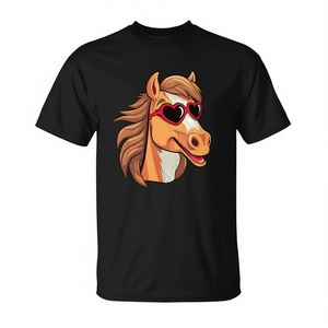 T-shirt mignon avec un cheval et des lunettes de soleil en forme de cœur pour la Saint-Valentin, pour les amoureux des chevaux - Product Image 2