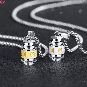 QQ 2025 Tendance Collier pendentif om mani padme hum en acier inoxydable plaqué or, chaîne à maillons épais bicolore, - Product Image 5