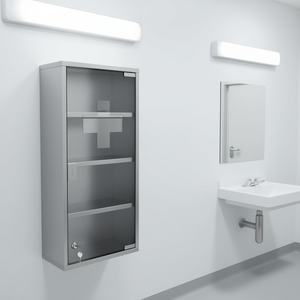 D0100XUM8RA Lockable 4 Tier Stainless Steel Medicine <b>Cabinet</b> 12x24 Wall Mount Hospital <b>Cabinet</b> With Key <b>Lock</b> Single Door - Product Image 2