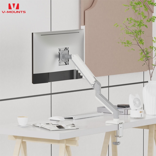 V-mounts Aluminum Structure Gas Spring Desk Mount Monitor Arm with Two Optional Mounting Methods VM-DA105