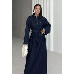 Robe longue en jean ceinturée 3035 - Style Slap - Bleu marine - Product Image 3