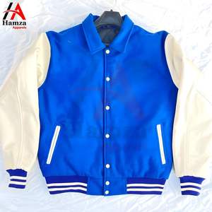 Veste universitaire en toile de laine mélangée 300 GSM pour hommes, fermeture à bouton avant, manches longues classiques, couleur bleu crème Hamza Apparels - Product Image 1