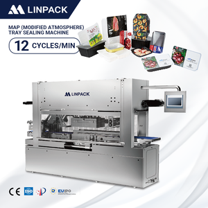 Scelleuse <span class=keywords><strong>sous</strong></span> <span class=keywords><strong>vide</strong></span> automatique à atmosphère modifiée LINPACK pour barquettes alimentaires, pour fruits, viande, légumes - Product Image 1