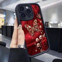 Coque de téléphone portable antichoc en TPU avec motif papillon, perle et fleur, style lentille d'appareil photo, pour iPhone 11 12 13 14 15 16 17 18 Pro Max