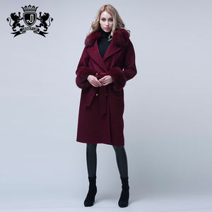 Cappotto da <span class=keywords><strong>donna</strong></span> in Cashmere con collo di pelliccia di volpe cappotto di lana fatto a mano in lana Cashmere per <span class=keywords><strong>donna</strong></span> - Product Image 5