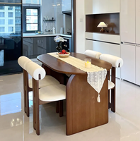 Ensemble table et chaises de salle à manger en bois massif de style médiéval français avec plateau en marbre, 4 pièces, design réglable pour petits appartements