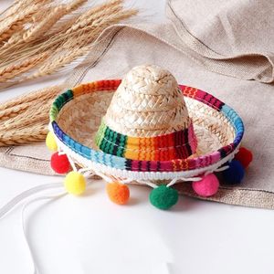 Sombrero <span class=keywords><strong>de</strong></span> Paja para Mascotas Pafu Carnival, con Bolas Coloridas y Diseño <span class=keywords><strong>de</strong></span> Cordón Ajustable, Ideal para Halloween, Cumpleaños, Playa y Fotos - Product Image 5
