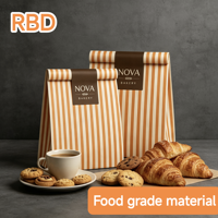 Sac en papier kraft rayé 100 % recyclé, personnalisé en usine, de qualité alimentaire, pour l'emballage de pain et pâtisseries à emporter, recyclable