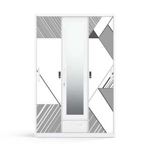Armoire métallique avec miroir imprimé et 3 portes coulissantes 1200 mm, démontable pour chambre à coucher - Product Image 1