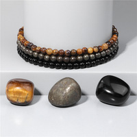 Juego de Pulseras Elásticas con Cuentas, Estilo Clásico Retro, Unisex, para Regalo, 4mm, Piedras Naturales Irregulares de Ojo de Tigre