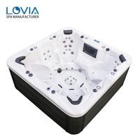 LOVIA Spa Balnéo Carré Moderne Haut de Gamme en Acrylique pour 7 Personnes, 68 Jets, Contrôle Balboa, Écologique, pour Hôtels et Extérieur