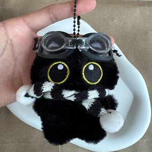 Personalized Lucky <b>Black</b> Plush Keychain Toy Squeaky cat Kitten Plushie Keychain Aviation Goggles <b>Scarf</b> Cute cat Peluches Keyring - Product Image 3