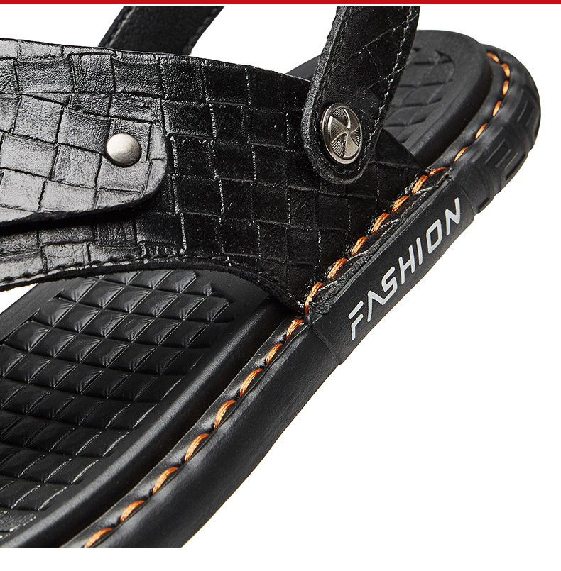 Men Casual Shoes Thick-soled Beach Shoes Non-slip Open-toe Leather Sandals Slippers