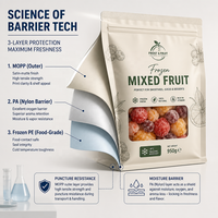Sacs en plastique refermables personnalisés pour aliments congelés, pochette à fond plat à fermeture éclair haute barrière pour l'emballage de fruits et baies congelés