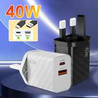 Chargeur mural pour téléphone 40W avec prise britannique, double port, blanc et noir, haute qualité, logo personnalisé, prix de gros, charge rapide