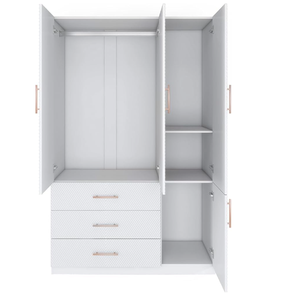 Modern Minimalist White MDF Bedroom Wardrobe <strong>Closet</strong> 4-Door with 3 Drawers for Home or Hotel Storage - Product Image 6