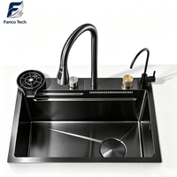 Évier de cuisine multifonctionnel moderne OEM, évier intelligent en acier inoxydable, revêtement PVD noir mat, garantie 5 ans
