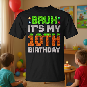 Camiseta de manga corta para celebración de cumpleaños Gamer Pixel, unisex, para niños, cuello redondo, estampado digital, estilo fiesta - Product Image 3