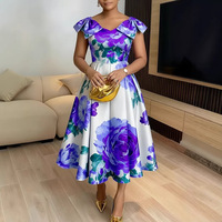 Robe mi-longue élégante à volants taille haute style français imprimé fleurs d'oranger, tailles S-5XL, collection Printemps 2026, vente en gros