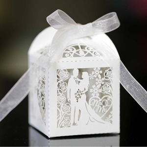 Hollow Mr & Mrs <b>Wedding</b> Candy Boxes, Floral Bride Groom Paper Favor Gift Boxes with <b>Ribbon</b> for <b>Wedding</b> Guest Chocolate Packaging - Product Image 2
