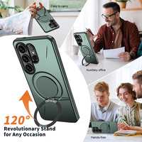 Funda Magnética Antigolpes con Sensación de Piel para Samsung Galaxy S23 S24 S25 S26 Ultra Plus, 360° °   Soporte Giratorio con Anillo y Cubierta Completa