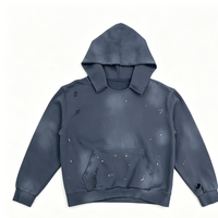 Sweat à capuche unisexe vintage tie-dye délavé effet vieilli, épais, personnalisé, avec éclaboussures de peinture pulvérisée, pour l'hiver, couleur unie, OEM