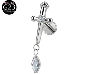 Boucles d'oreilles pendantes <span class=keywords><strong>en</strong></span> forme <span class=keywords><strong>de</strong></span> goutte d'eau avec zircon plaqué <span class=keywords><strong>argent</strong></span> ASTM-F136, piercing <span class=keywords><strong>en</strong></span> titane pour cartilage d'oreille, lobe, hélix, cadeau <span class=keywords><strong>de</strong></span> fiançailles - Product Image 6