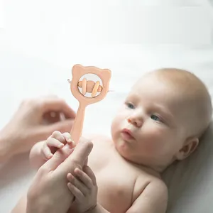 Kustom mainan bayi Montessori mainan belajar bayi makanan mainan kayu besar kerincingan beruang kecil portabel mainan bayi