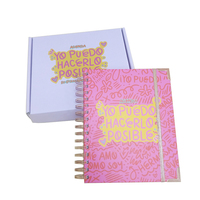 Planificateur de cahier de marque privée feuille d'or personnalisée à feuilles mobiles et reliure spirale avec tissu PVC et matériaux de couverture PP-pour cadeau