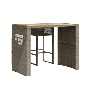 Mesa de Bar de Ratán Gris, Rectangular, con Superficie de Madera, Muebles de Jardín para Exteriores, Diseño Contemporáneo, Estilo Moderno y Duradero - Product Image 1