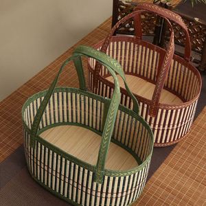 Cesta de Bambú Retro Simple, Cesta Portátil para Frutas, Cesta de Almacenamiento de Regalos Tejida a Mano Plegable - Product Image 3