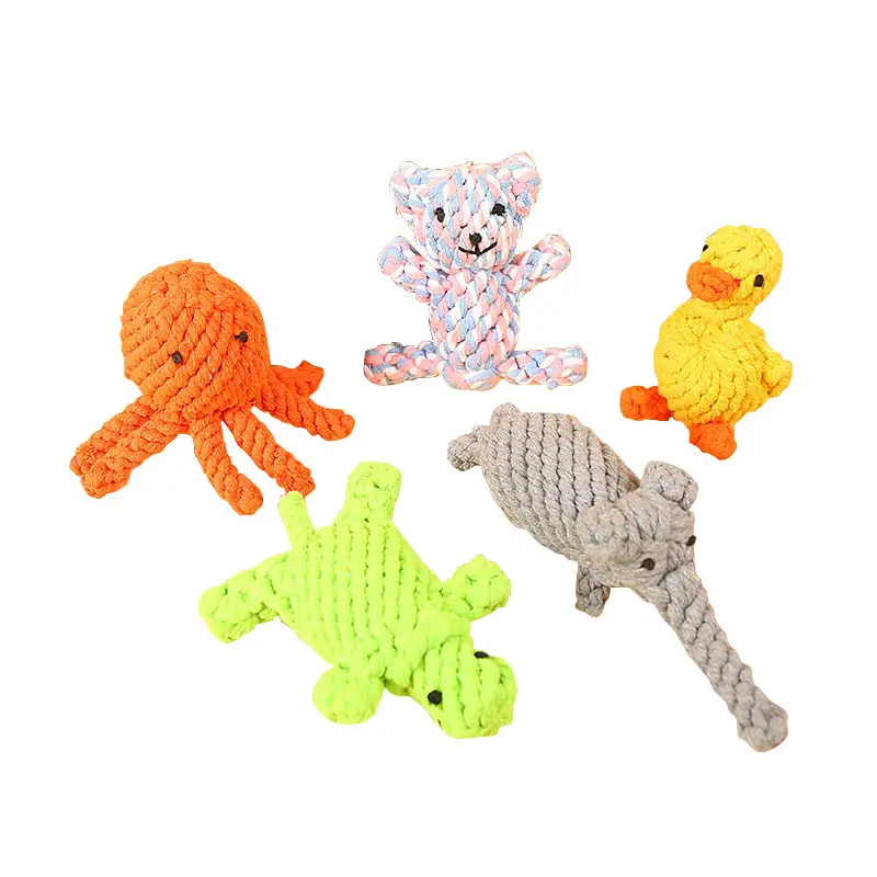 Cuerda tejida de algodón para animales, juguetes para perros y gatos, venta al por mayor, juguetes de cuerda para masticar para mascotas