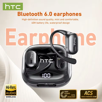Casque sans fil Bluetooth 6.0 HTC NE08 AI, casque ouvert transparent OWS, casque de sport non intra-auriculaire, annulation de bruit ENC, son HiFi