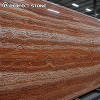 Dalles de pierre naturelle en travertin rouge PerfectStone, grand format, finition polie, anti-décoloration, pour revêtement mural extérieur de villas de luxe