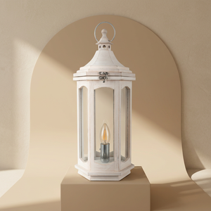 Lanterne en bois en laiton AK de couleur blanche avec crochet rond en verre et métal à bas prix pour la décoration intérieure/décoration d'hôtel - Product Image 1