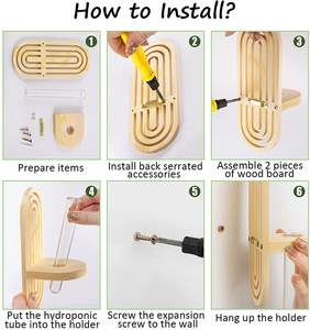 Vase à tubes tests suspendus, ensemble de 4 vases séparés mur de plantes en bois <span class=keywords><strong>pour</strong></span> culture hydroponique intérieure de plantes - Product Image 4