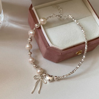 Bracelet en argent sterling S925 de style coréen avec pendentif nœud perlé pour femme, bijoux minimalistes de luxe pour un usage quotidien