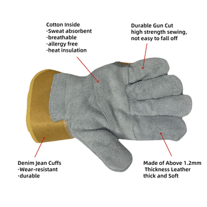 Guantes deportivos de cuero dividido de cuero de vaca de alto rendimiento Guantes de soldadura de protección de manos de seguridad industrial - Product Image 4