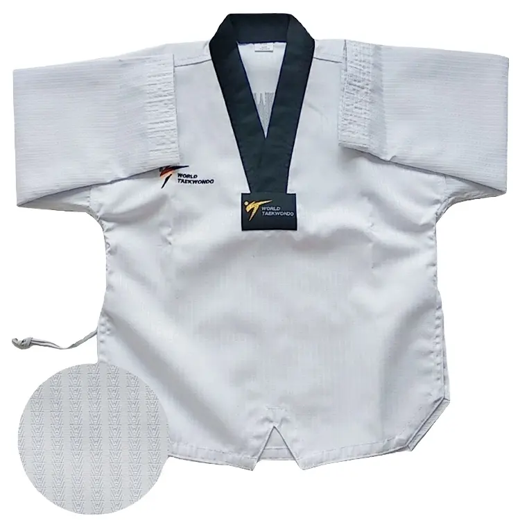 Material de algodón y poliéster artes marciales Taekwondo uniforme/trajes Dobok