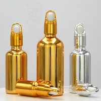 Botol Tetes Kosmetik Silinder Emas Berlapis Elektro 50mL untuk Serum Perawatan Kulit & Minyak Esensial Botol Kaca Kustom