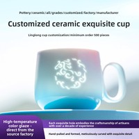 Tasse en céramique de Jingdezhen Linglong Porcelain, cadeau créatif et exquis, glaçure dégradée hautement esthétique, motif animal, compatible micro-ondes
