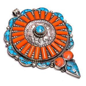 จี้พลอยเทอร์ควอยซ์ธรรมชาติ ประดับด้วยเงินทิเบตเนปาล - Product Image 4