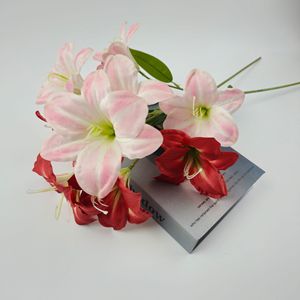 Fleurs artificielles d'amarillis (Hippeastrum) imprimées en 3D à 5 têtes, tige unique, pour mariage, Saint-Valentin, décoration intérieure, hôtel, arrangement floral - Product Image 4