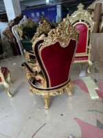 Fauteuil de salon en chêne massif sculpté à la main, style français doré, chaise trône européenne rembourrée décorative