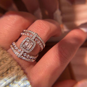 T0181 Geometric Diamond <b>Ring</b> <b>Set</b> Emerald Cut Bezel Setting Luxury Women's Fine Jewelry Engagement <b>Rings</b> - Product Image 3