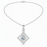 Pendentif Moissanite Couleur D 1 Carat avec Chaîne en Argent Pur, Poids Total 3.4G, Cadeau Idéal pour Rendez-vous Galants, Géométrie Classique