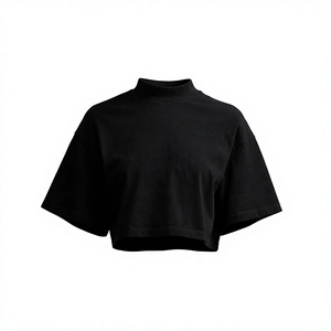 Summer Arrival Women's Lightweight <b>Black</b> Cropped T-Shirt Breathable Drop-Shoulder Crop <b>Tops</b> Logo Decoration Short Length Prices - Product Image 4